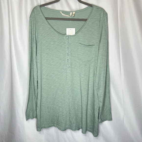 Soft Surroundings Tops - Soft Surroundings Women’s Henley Top Long-Sleeve T-Shirt XL Green Lightweight
